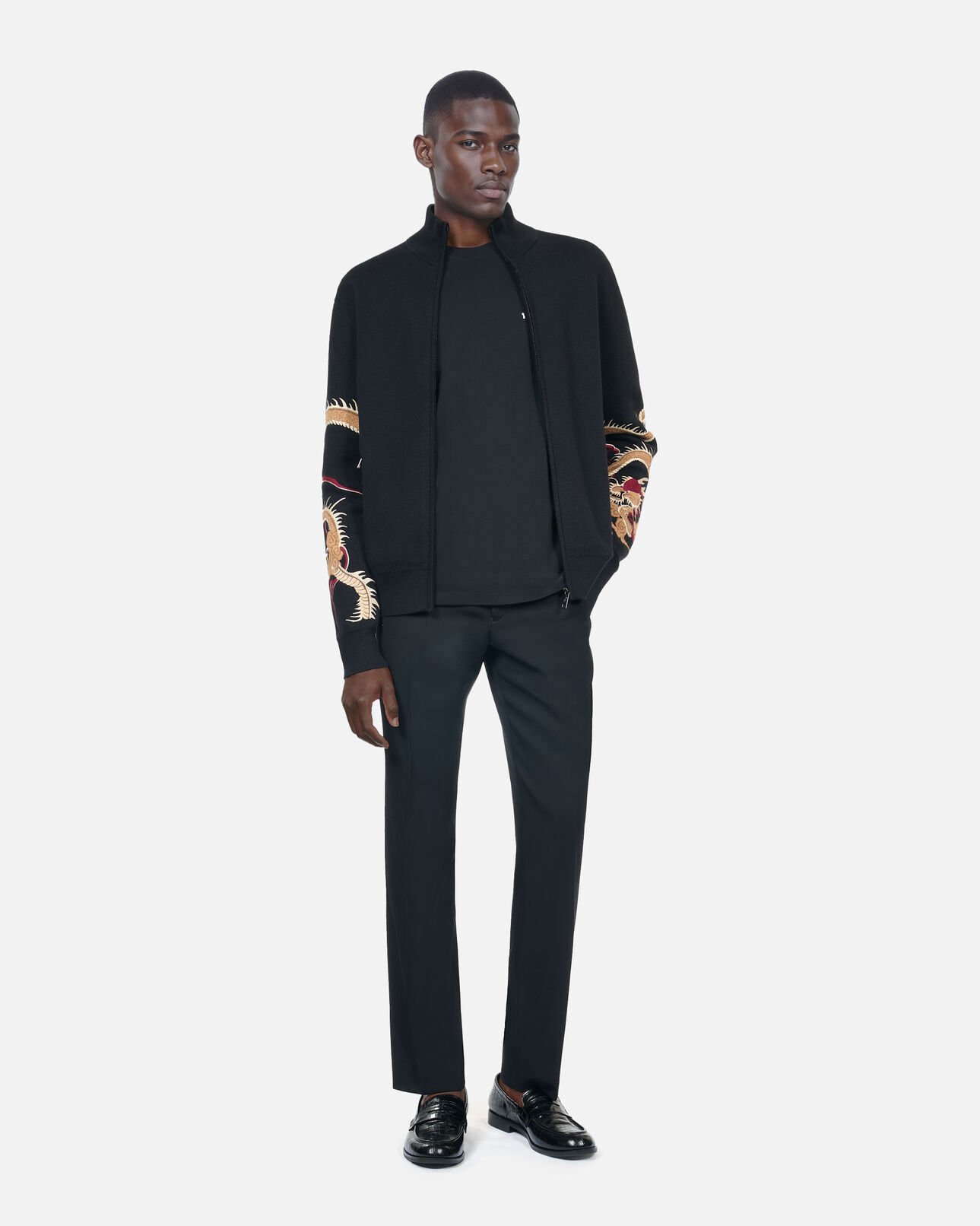 The Kooples HOMME BLACK cardigan en laine mélangée avec broderies