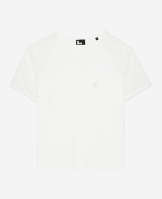 The Kooples FEMME ECRU t-shirt avec manches en dentelle blanc
