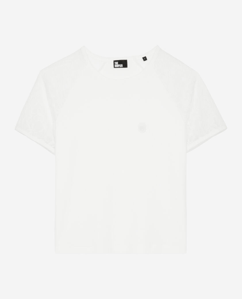 The Kooples FEMME ECRU t-shirt avec manches en dentelle blanc