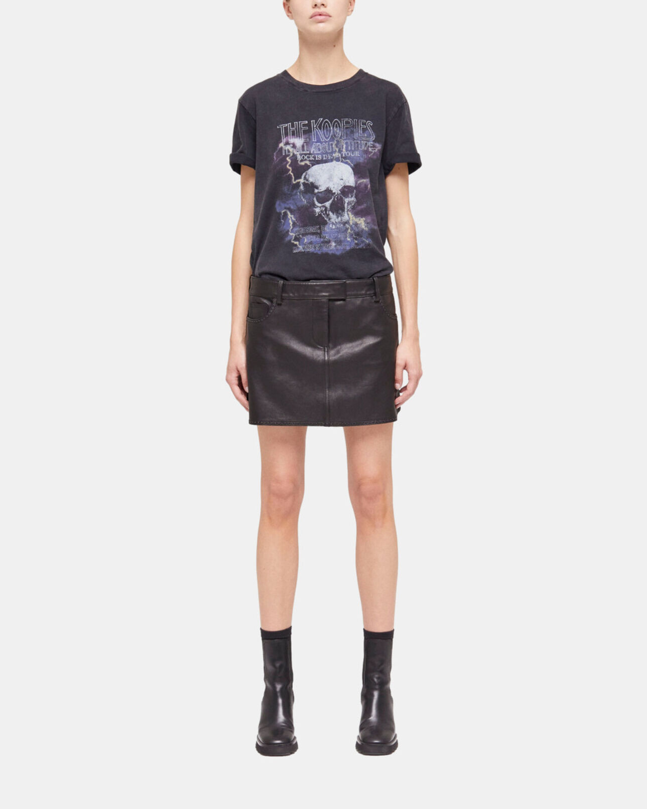 The Kooples FEMME BLACK jupe en cuir à studs noire
