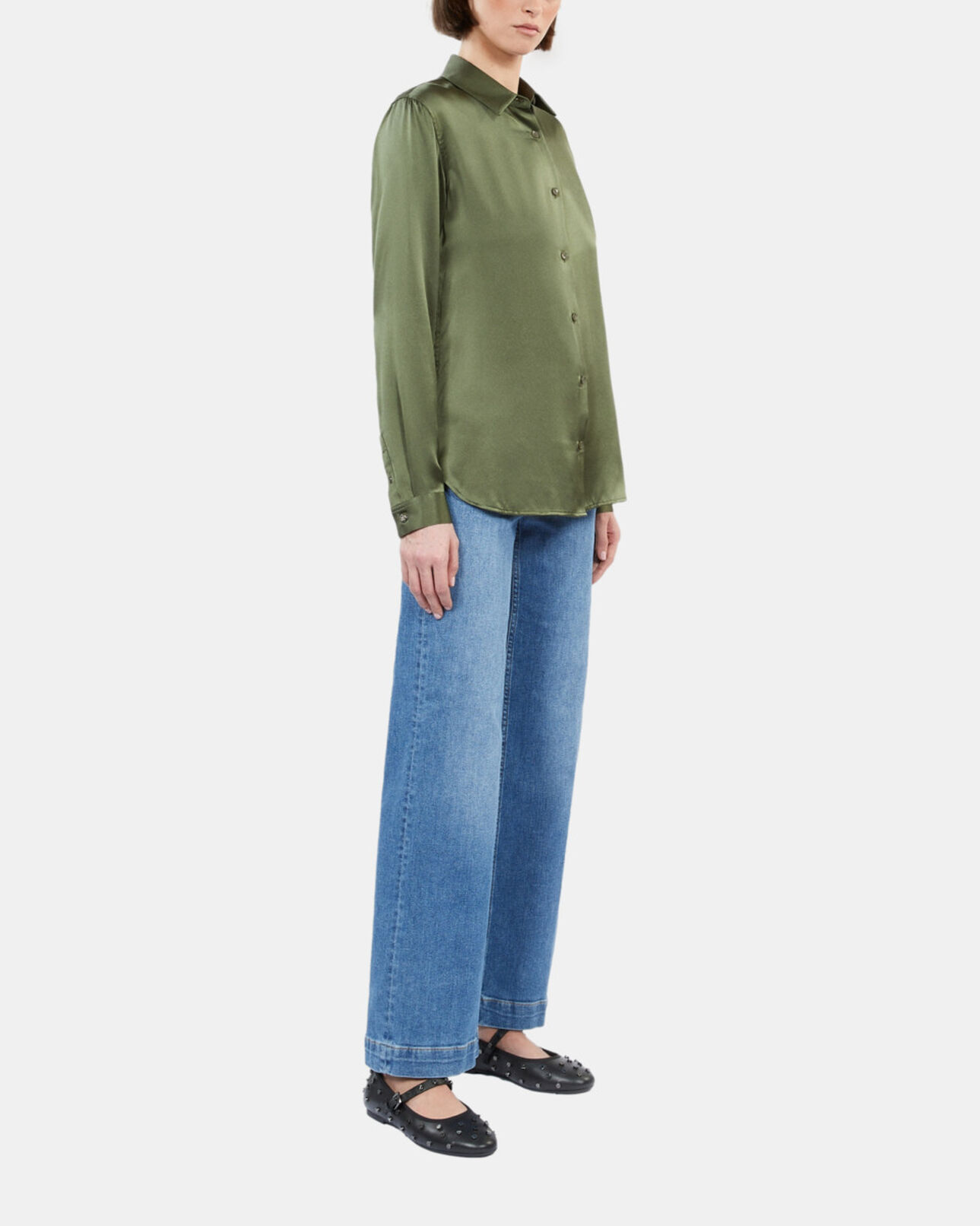 The Kooples FEMME KAKI chemise en soie kaki