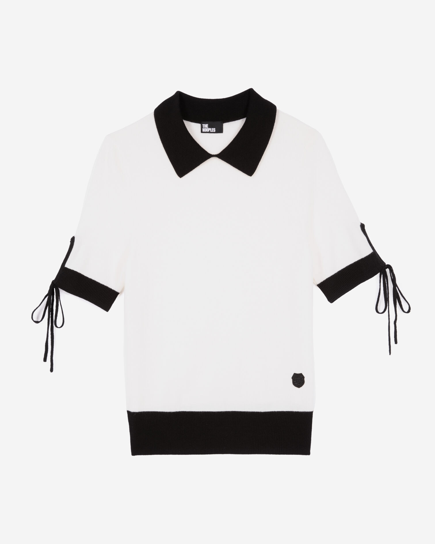 Short-sleeved ecru wool sweater, BLACK-ECRU, hi-res image number null