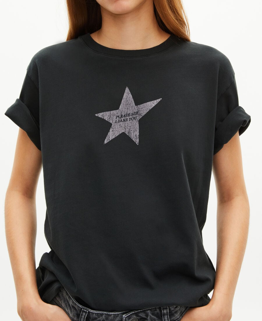 The Kooples WOMEN BLACK WASHED t-shirt with black screen print