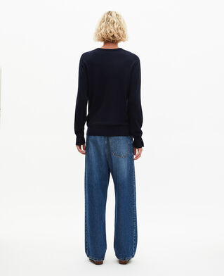 The Kooples H NAVY v-neck sweater in navy merino wool