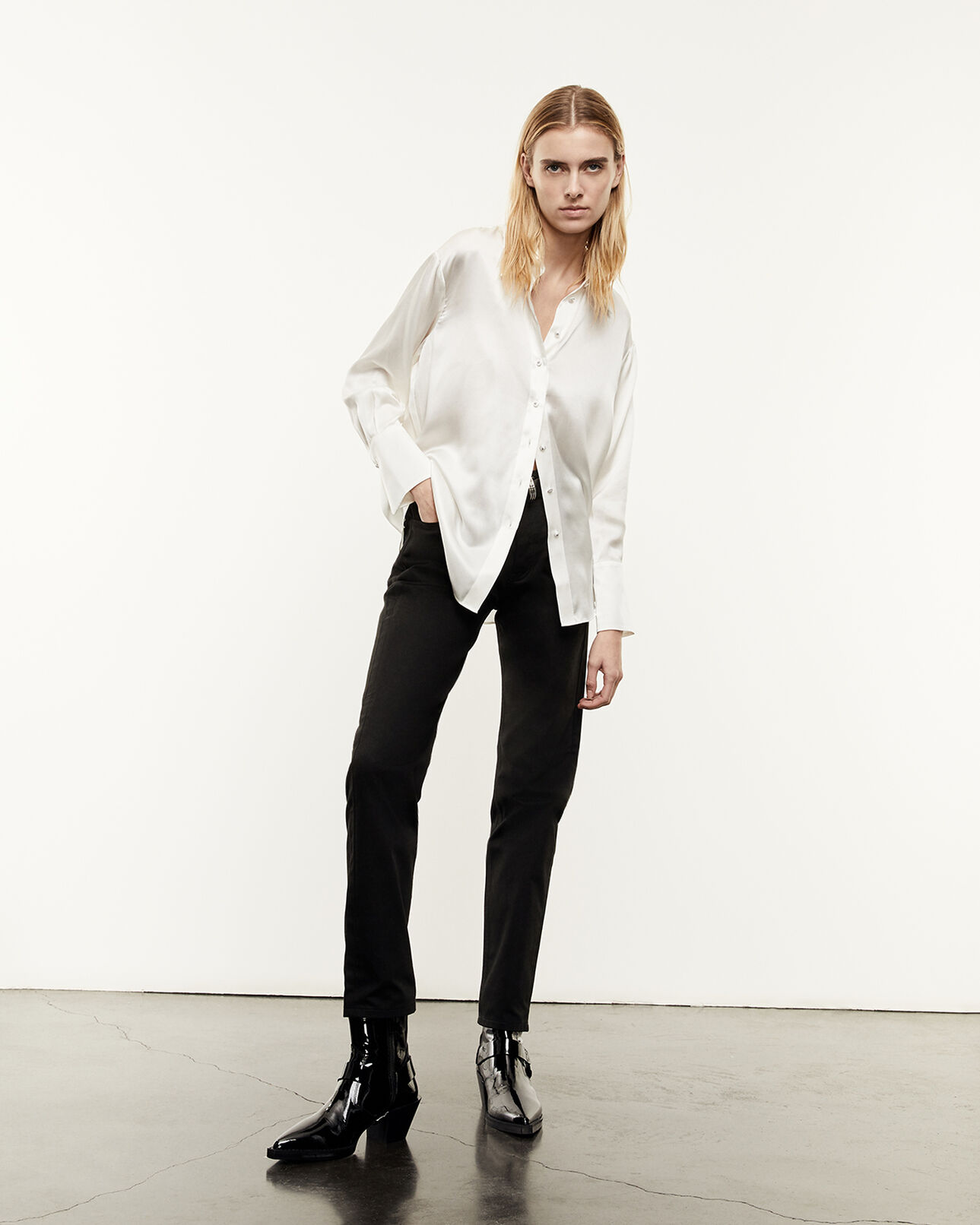 The Kooples WOMEN WHITE classic buttoned white silk shirt