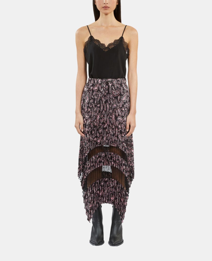 The Kooples FEMME BLACK / PINK jupe longue plissée imprimée