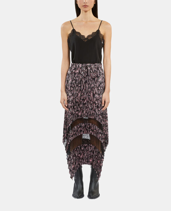The Kooples FEMME BLACK / PINK jupe longue plissée imprimée