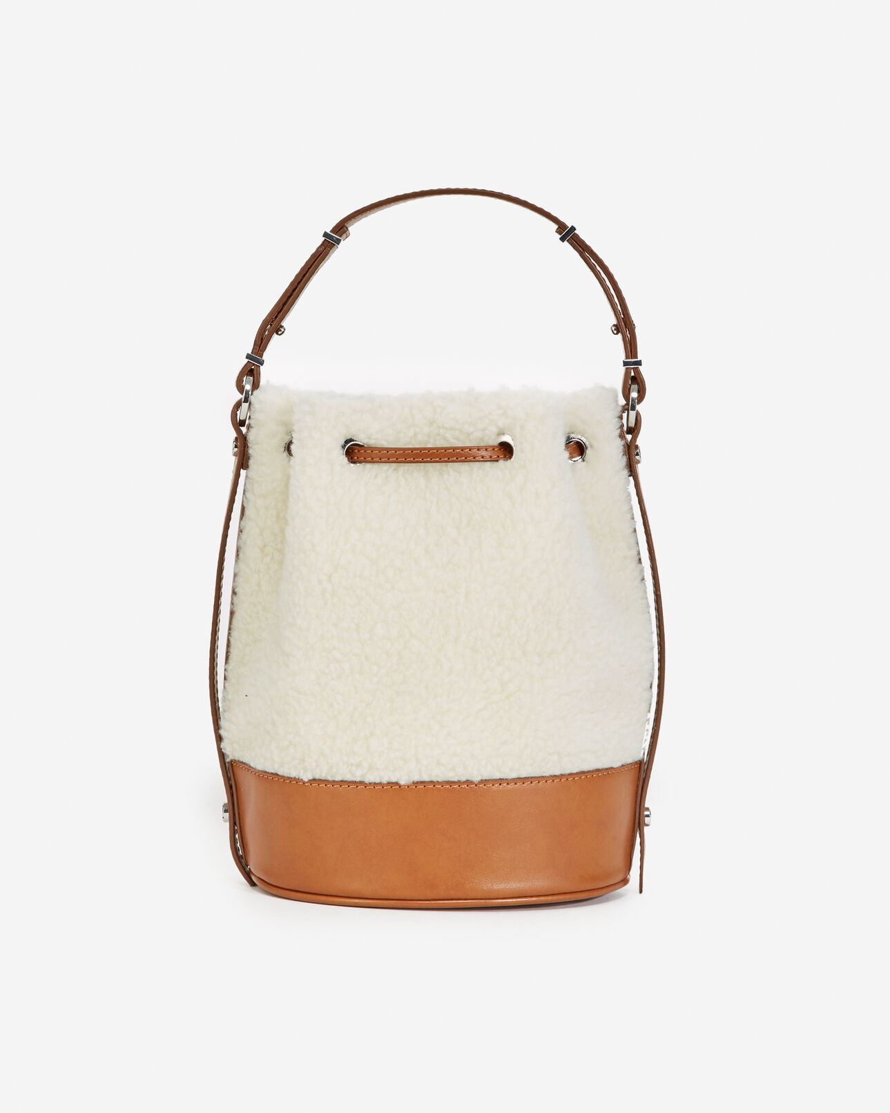 The Kooples WOMEN ECRU / CAMEL medium tina bag in ecru and camel dual fabric