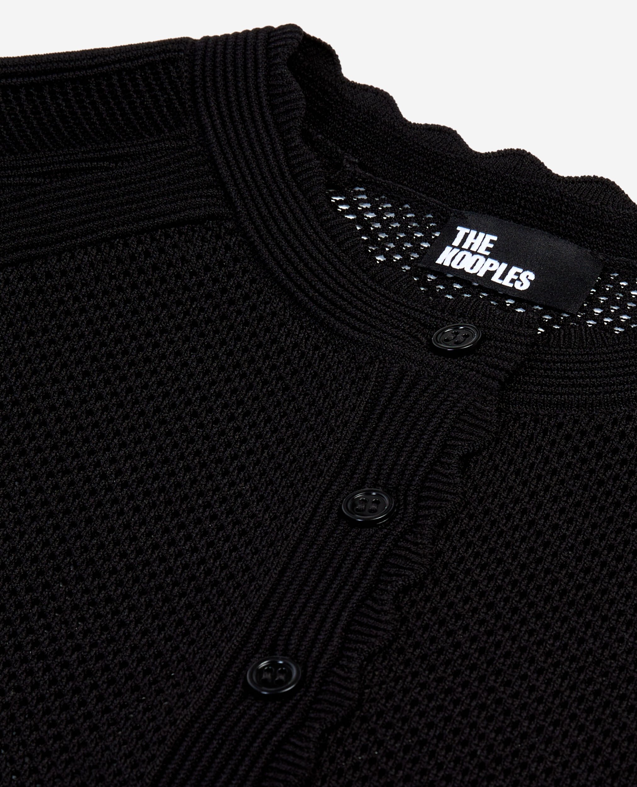Short black openwork knit cardigan, BLACK, hi-res image number null