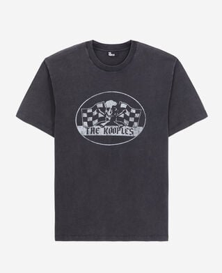 The Kooples H BLACK WASHED men's black t-shirt with racing skull serigraphy