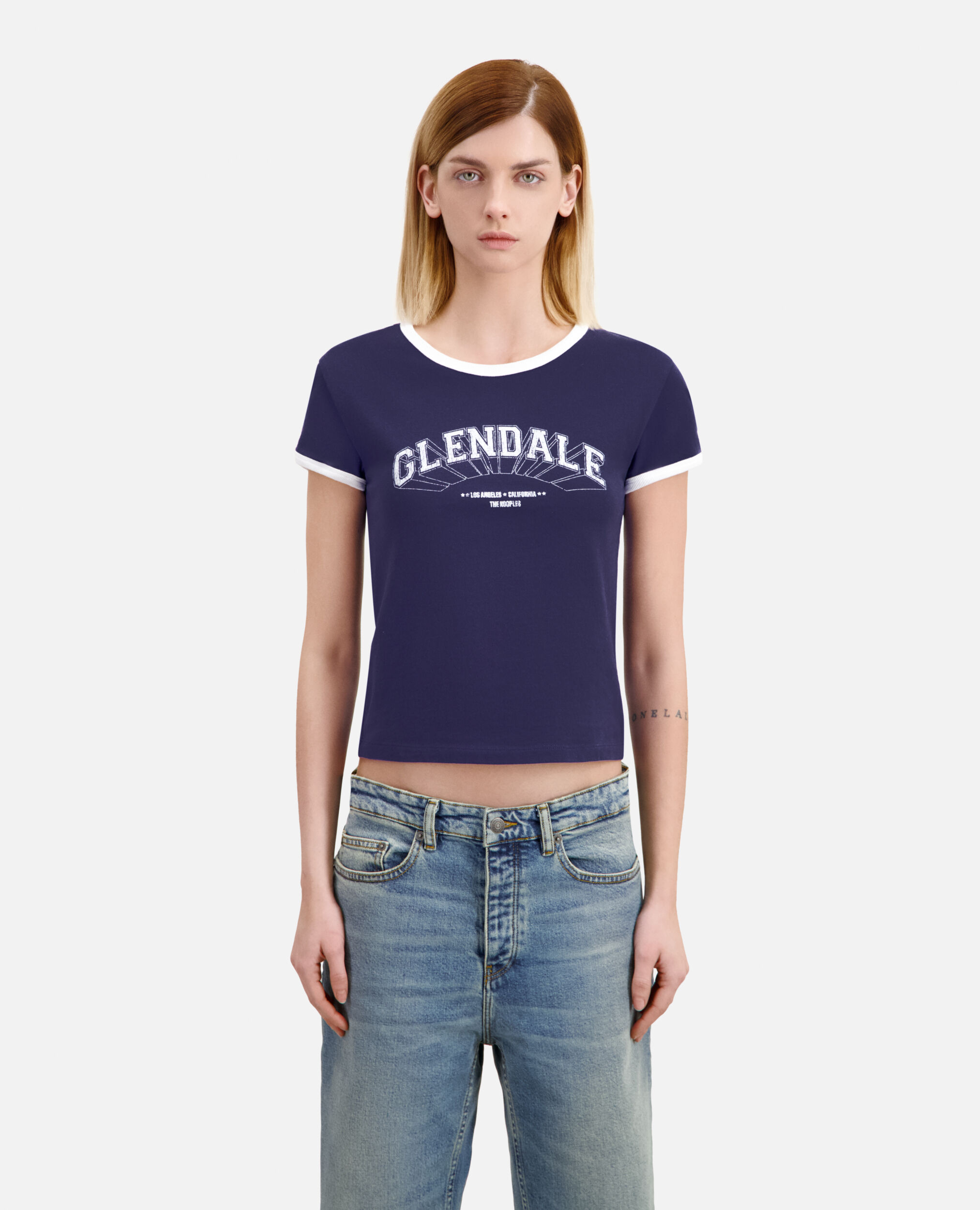 Marineblaues T-Shirt mit Glendale-Siebdruck, WASHED NAVY, hi-res image number null
