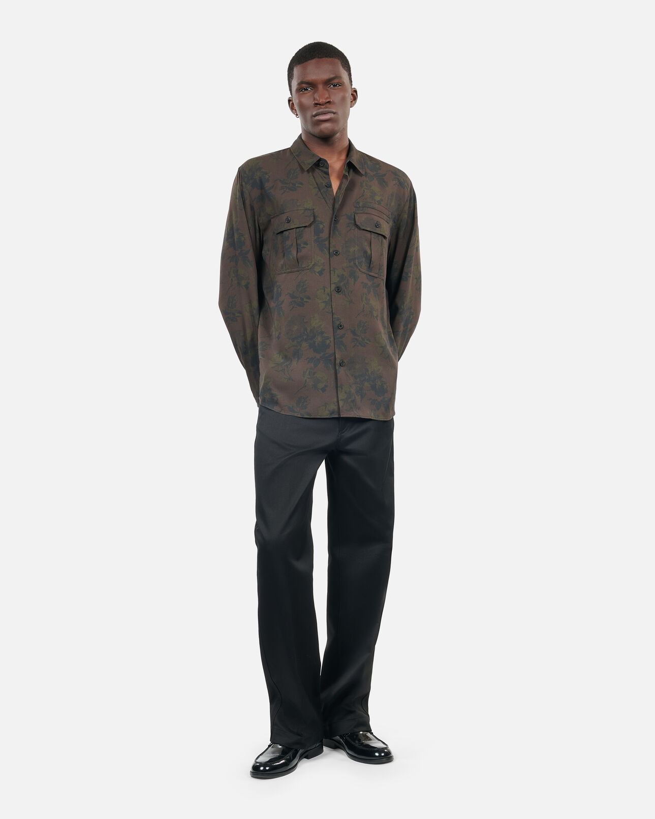 The Kooples MEN DARK BROWN brown floral print shirt