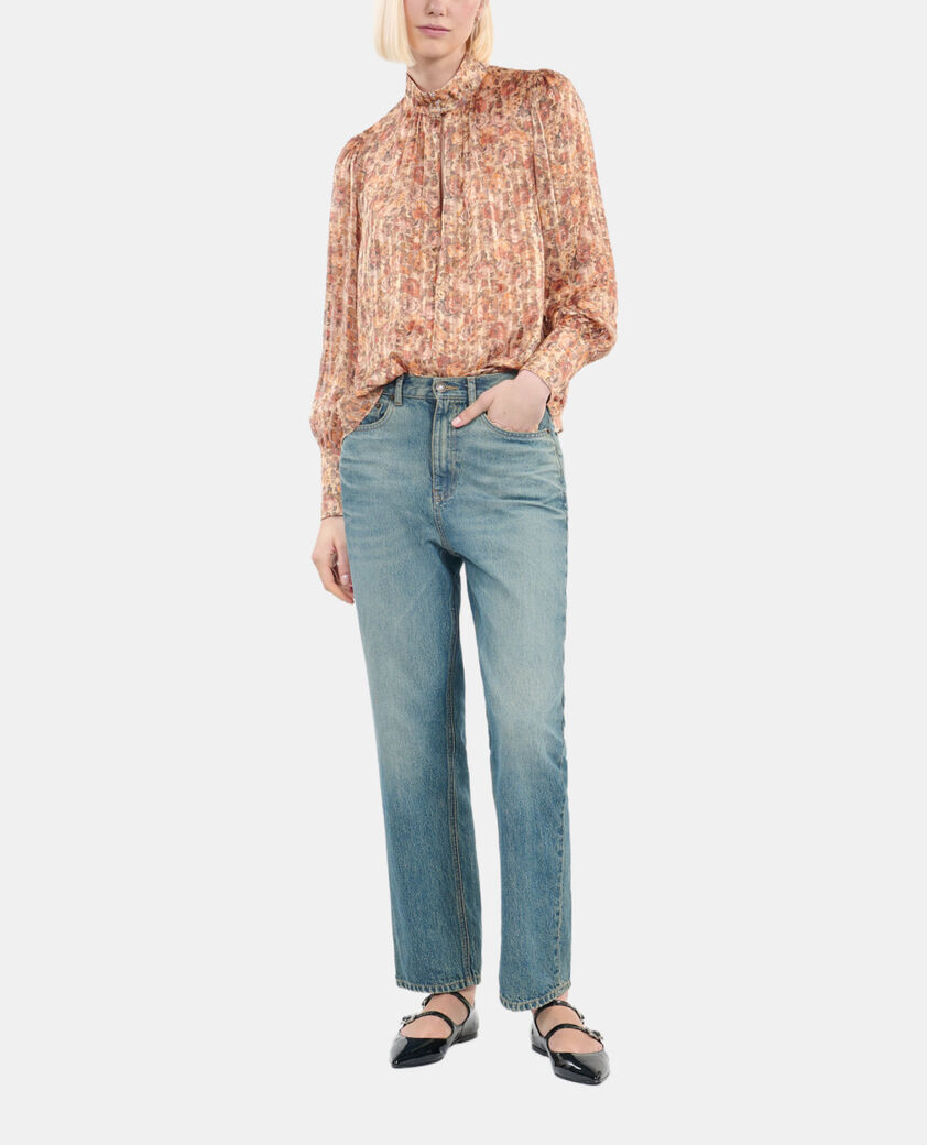The Kooples FEMME CAMEL / BROWN top en soie imprimé fleuri