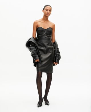 The Kooples FEMME BLACK robe courte bustier en cuir noire
