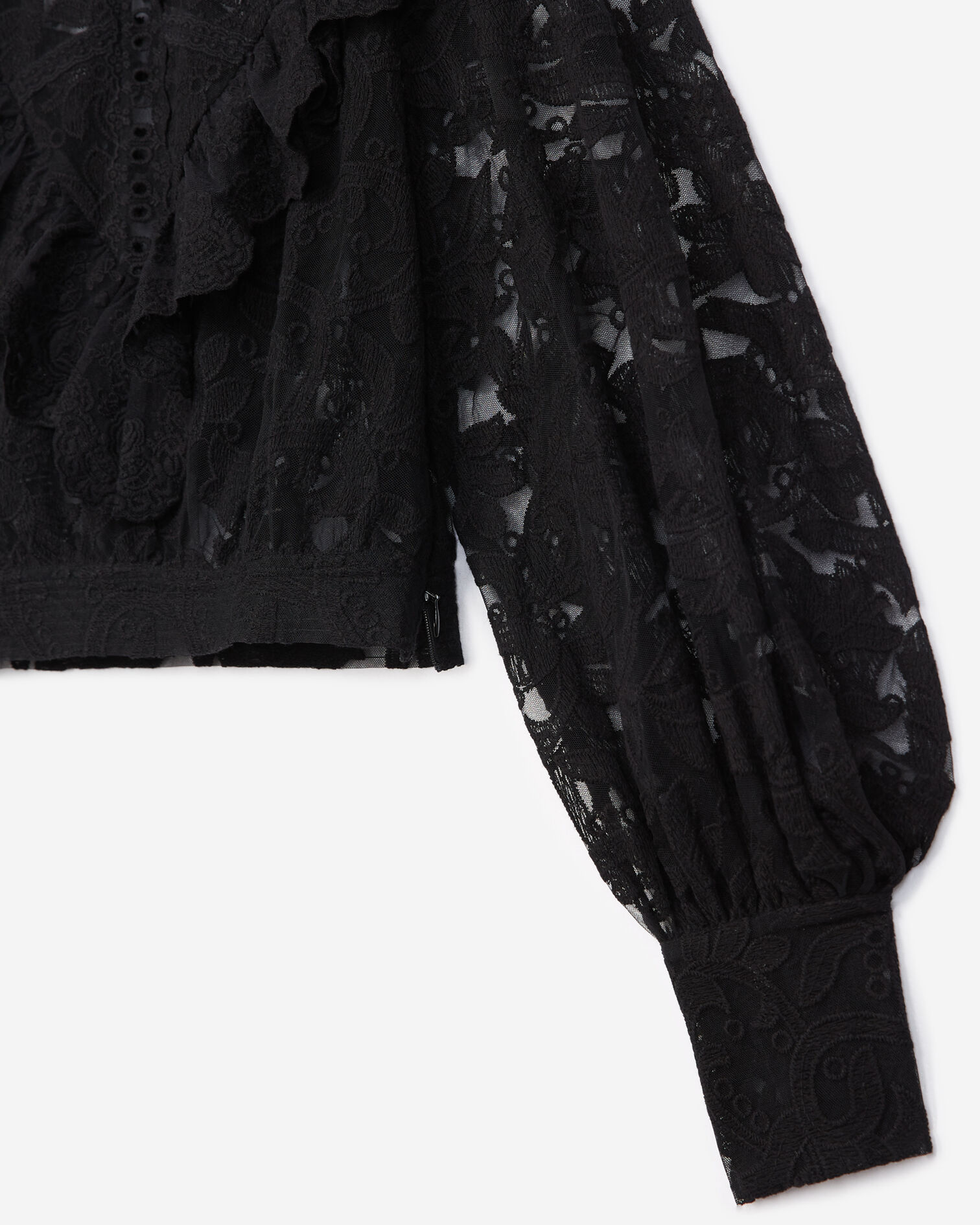 Top dentelle noir à détail plastron, BLACK, hi-res image number null