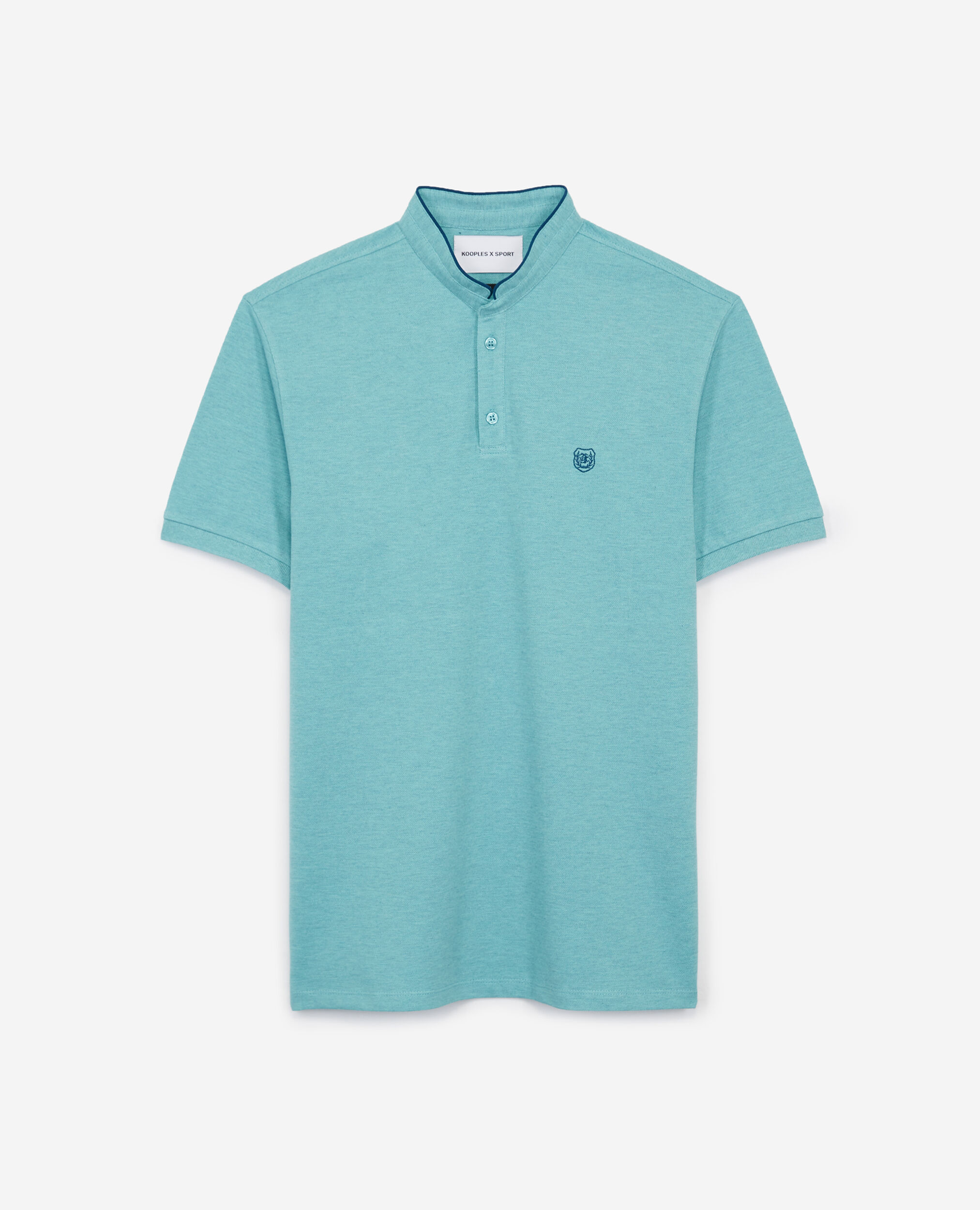 Green jersey polo with contrasting details, AQUA GRN MEL / SAPHIR, hi-res image number null