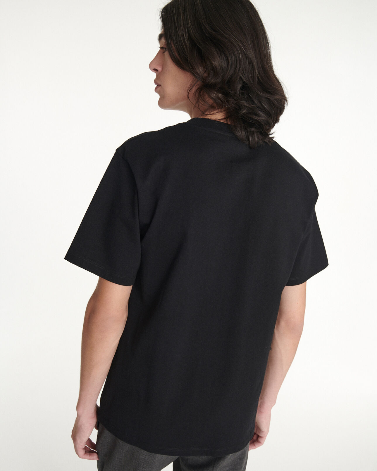 The Kooples HOMME BLACK t-shirt noir coton à œillet contrasté