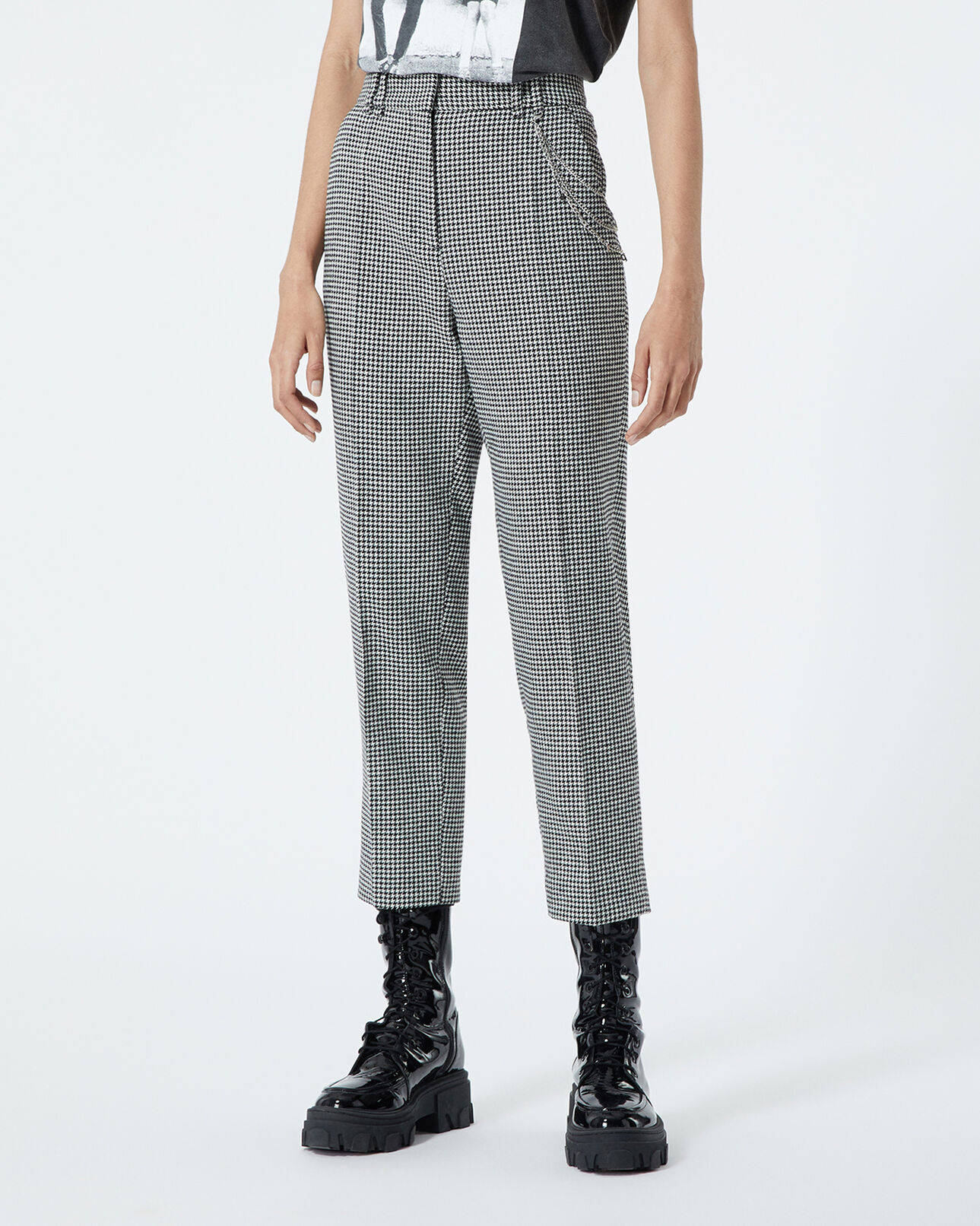 The Kooples FEMME BLACK WHITE pantalon droit motif pied de poule