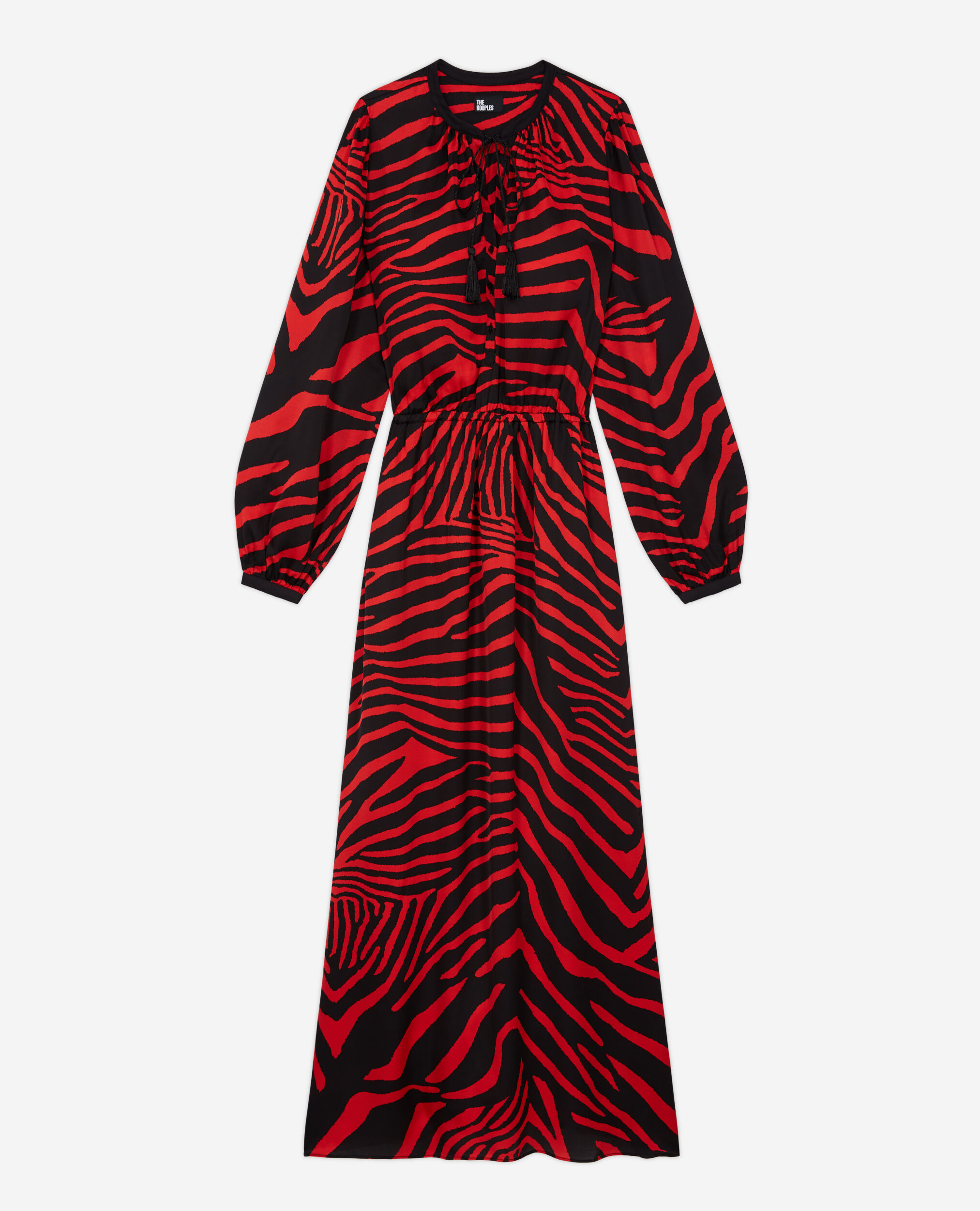 Long red printed dress, BLACK - RED, hi-res image number null