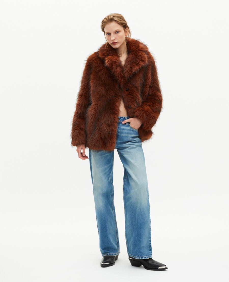 The Kooples DAMEN SAFRAN kurzmantel in pelzoptik braun