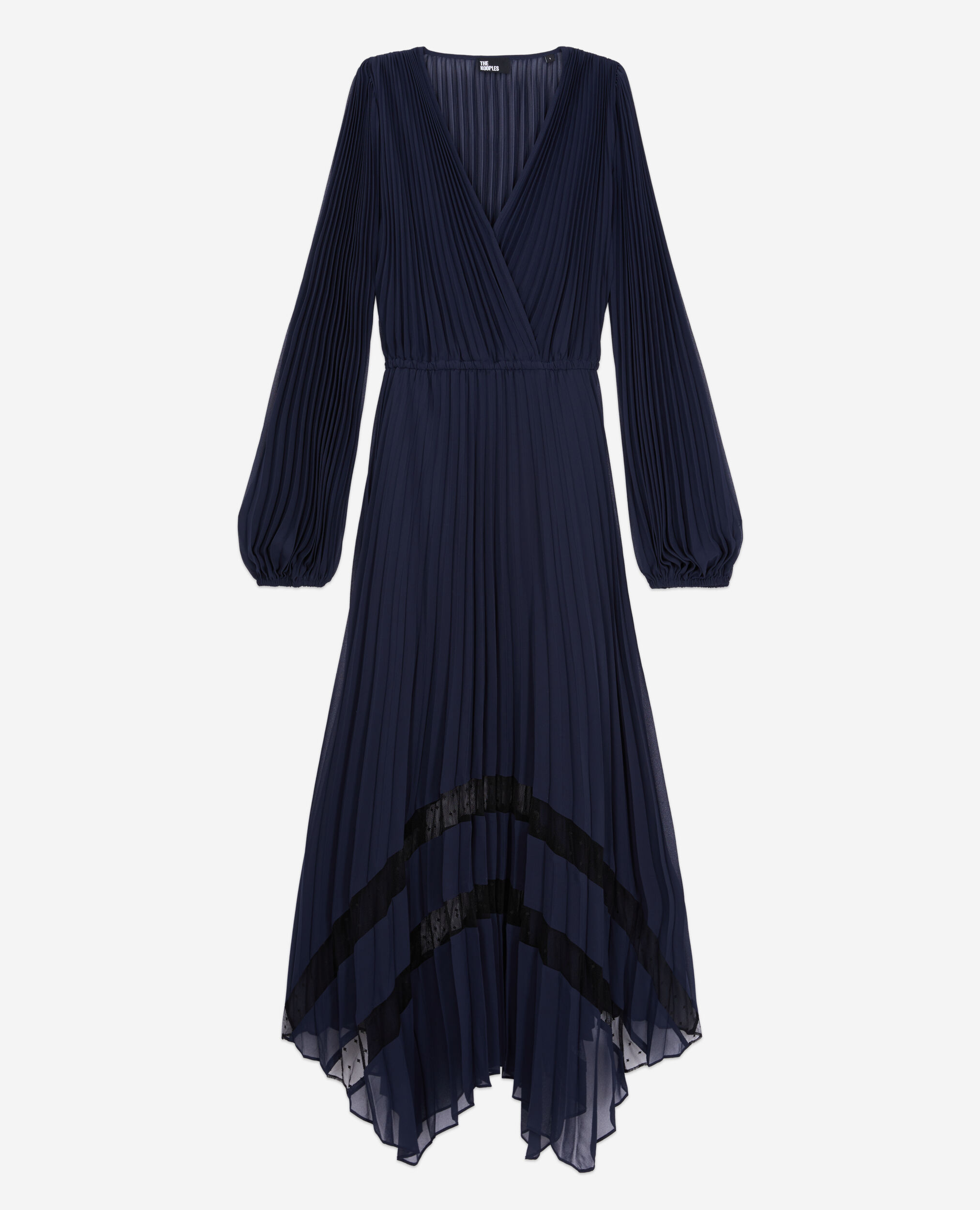 Langes marineblaues Kleid mit Plissierung, NAVY, hi-res image number null