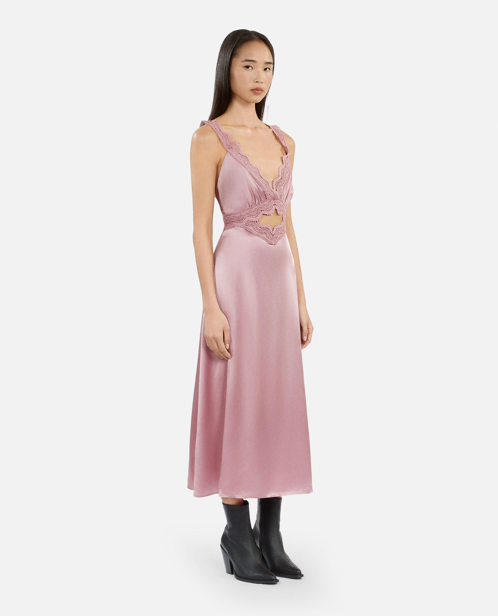 Long lilac slip dress with guipure, PINK WOOD, hi-res image number null