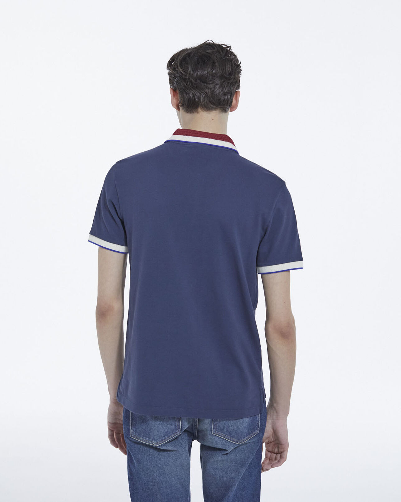 The Kooples HOMME NAVY polo bleu nuit à col contrasté bordeaux
