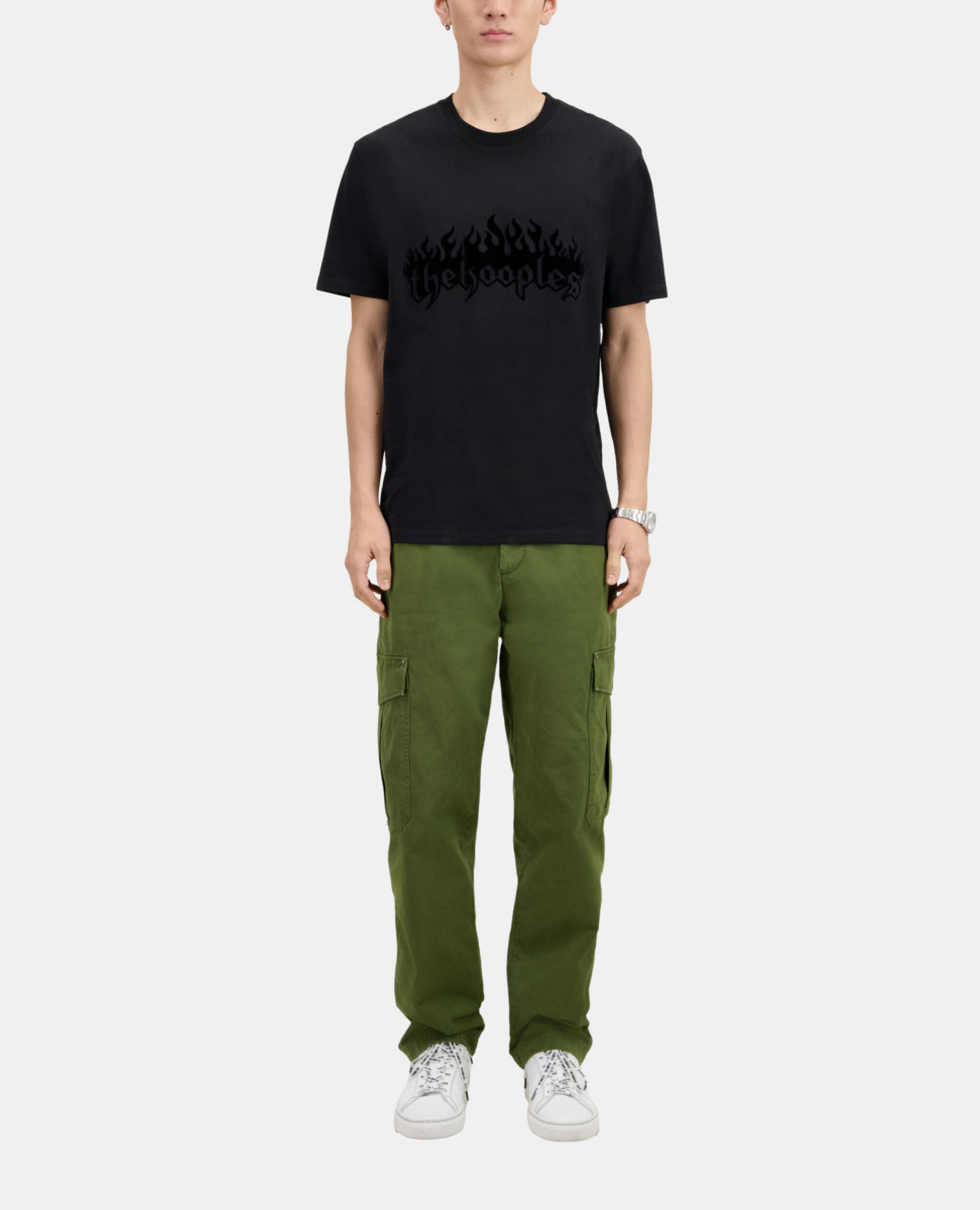 Schwarzes T-Shirt Herren mit Beflockung, BLACK, hi-res image number null