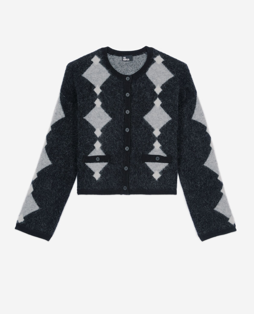 The Kooples WOMEN BLACK GREY WHITE grey alpaca diamond cardigan