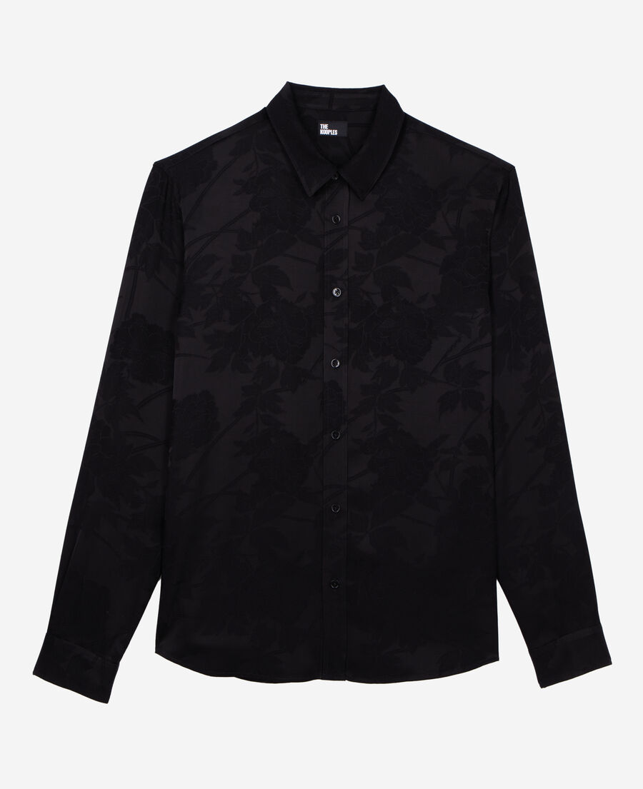 schwarzes jacquard-hemd mit blumenmotiv