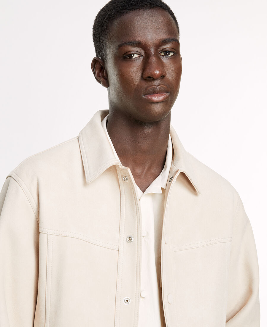 suede-like beige leather shirt w/buttons