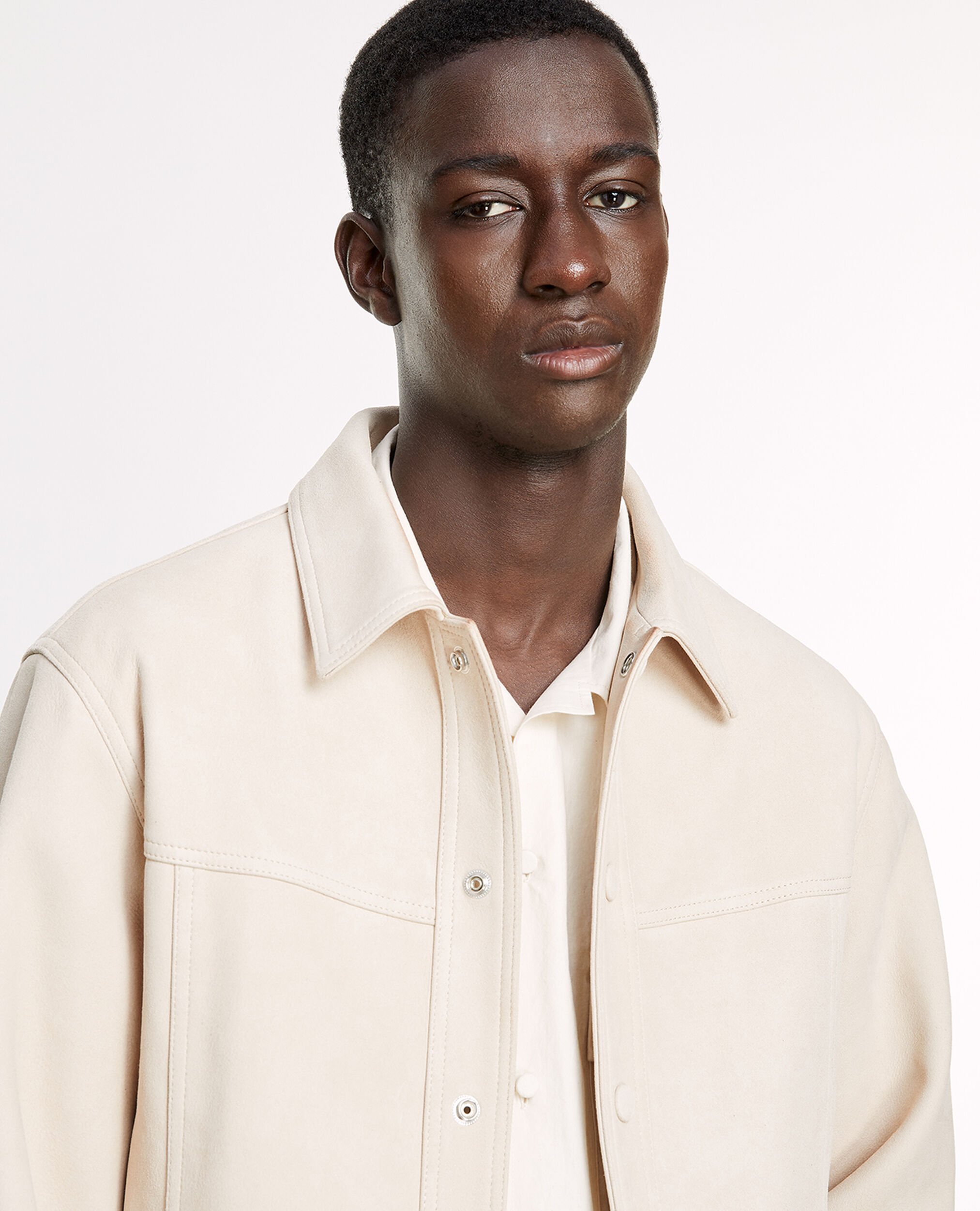 Suede-like beige leather shirt w/buttons, LIGHT BEIGE, hi-res image number null