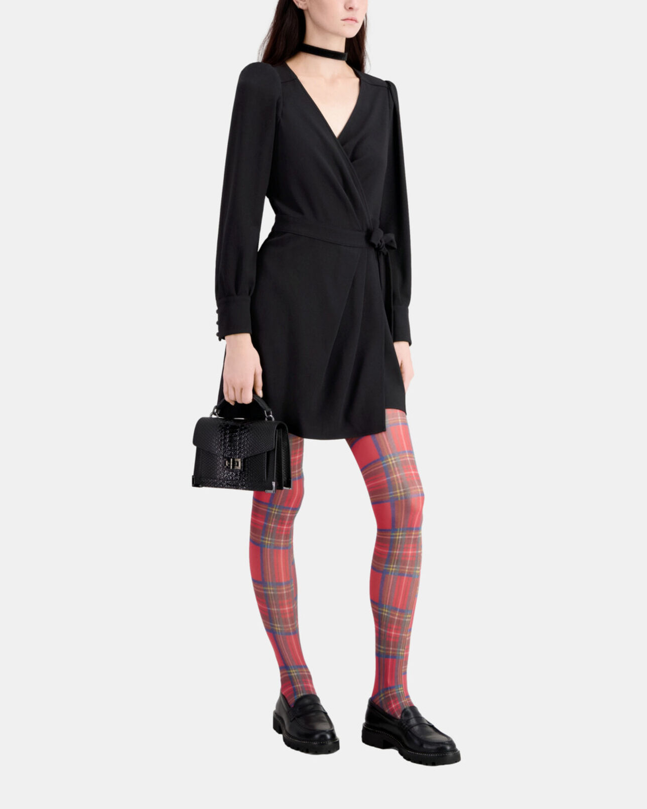 The Kooples FEMME BLACK robe portefeuille courte noire en crêpe