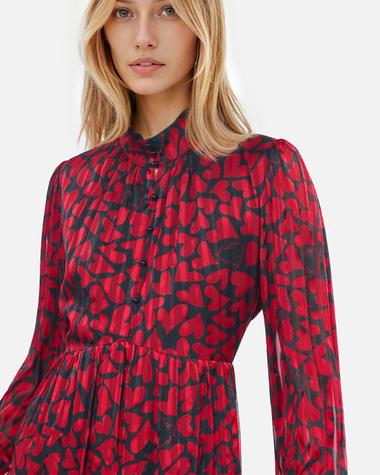 The Kooples WOMEN BLACK - RED short pleated heart print dress