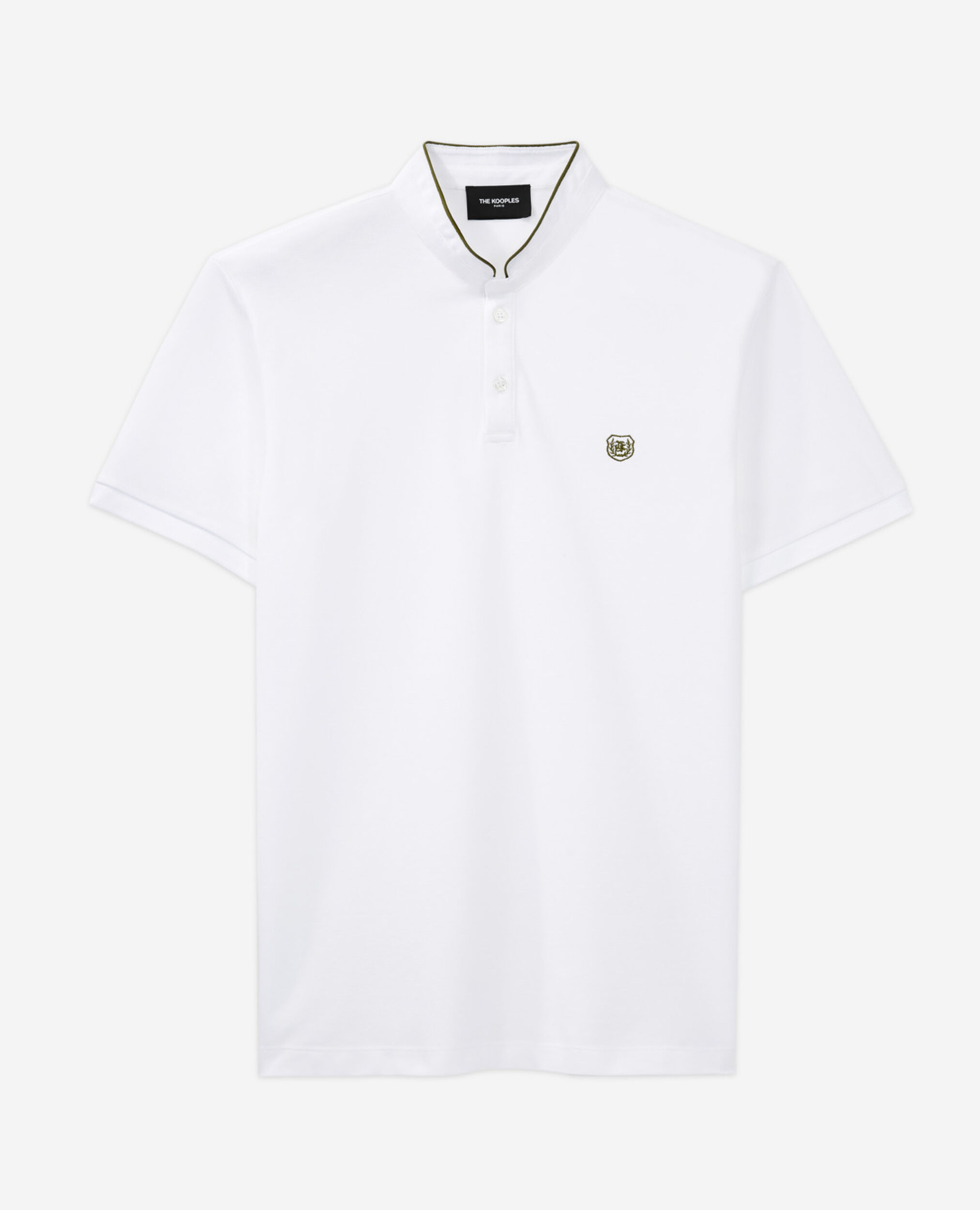 White embroidered polo w/ officer collar, WHITE / GREEN, hi-res image number null