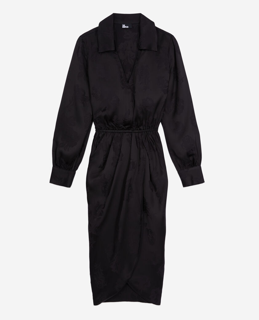 The Kooples FEMME BLACK robe noire mi-longue à fleurs