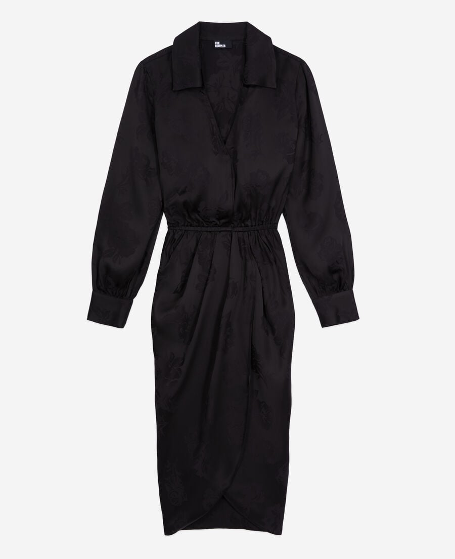 The Kooples FEMME BLACK robe noire mi-longue à fleurs