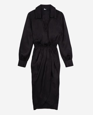 The Kooples FEMME BLACK robe noire mi-longue à fleurs