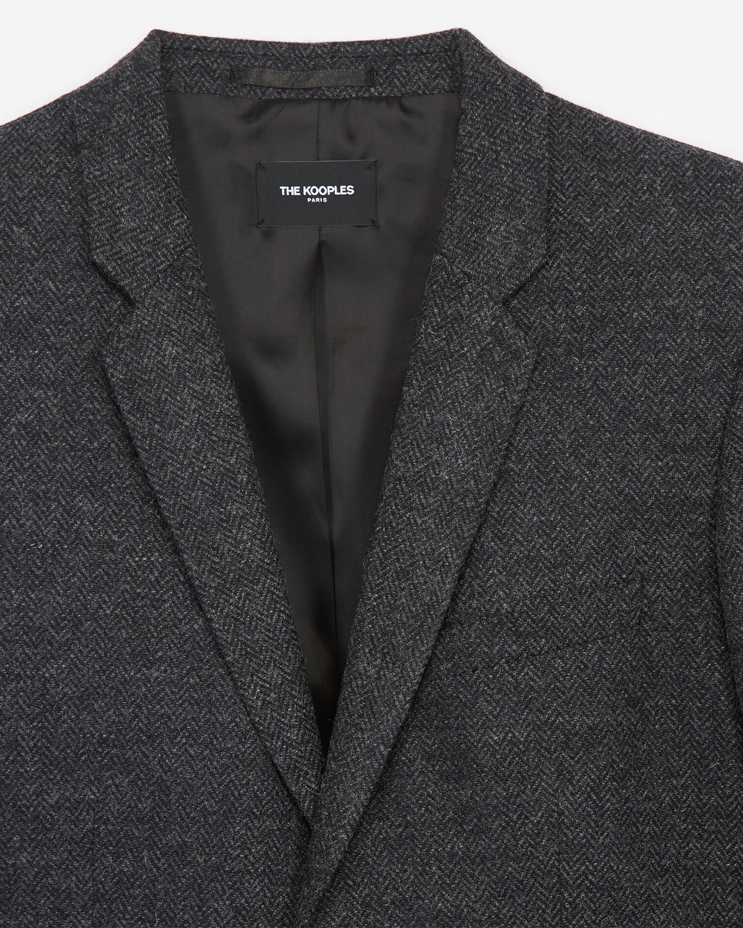 Black wool blazer with herringbone motif, BLACK GREY, hi-res image number null
