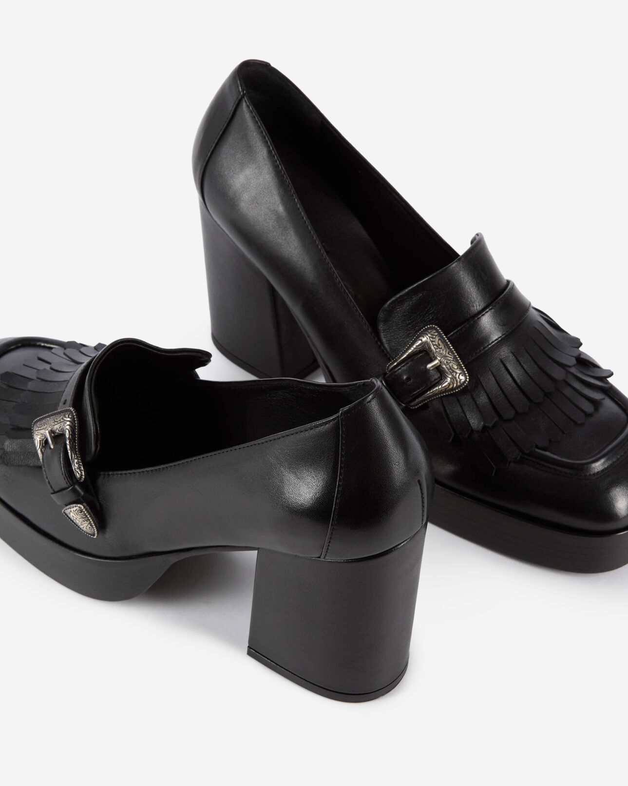 The Kooples WOMEN BLACK black leather heeled loafers