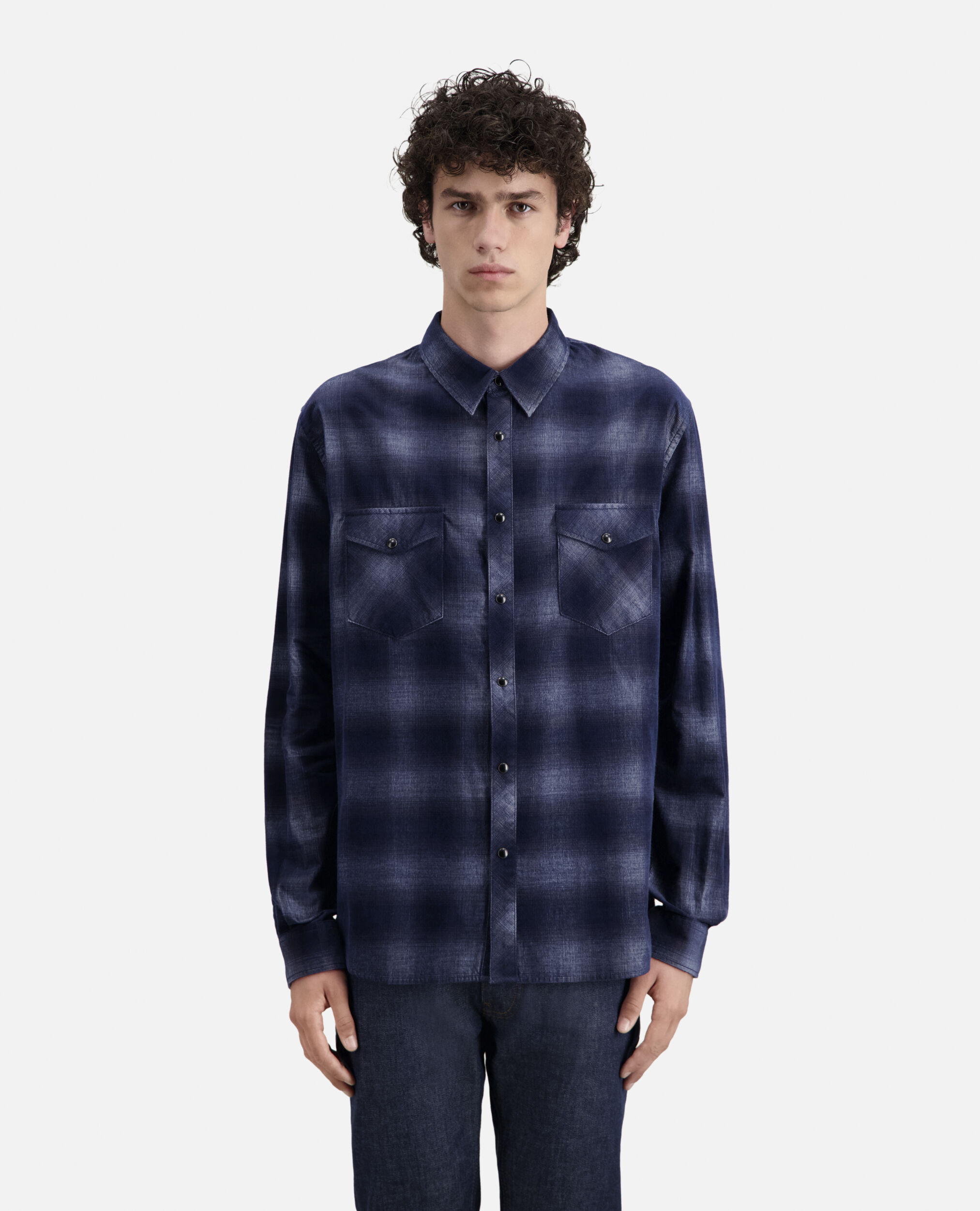 Blue checkered shirt, NAVY, hi-res image number null