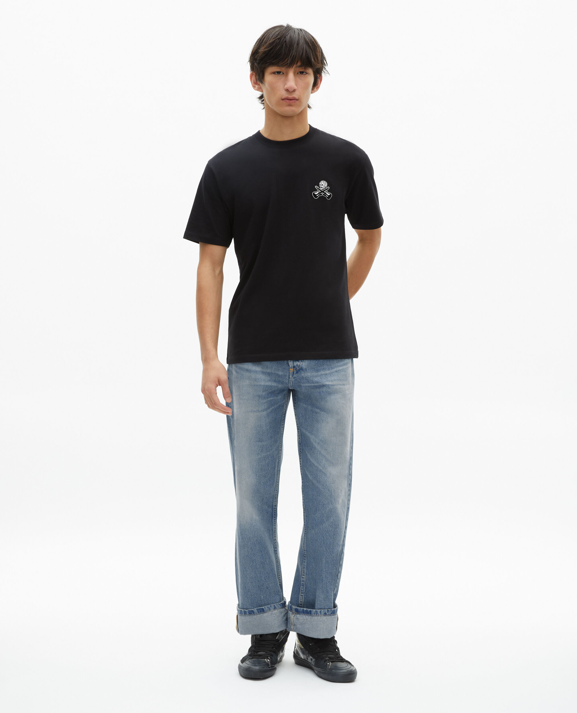 Schwarzes T-Shirt mit Beflockung, BLACK, hi-res image number null