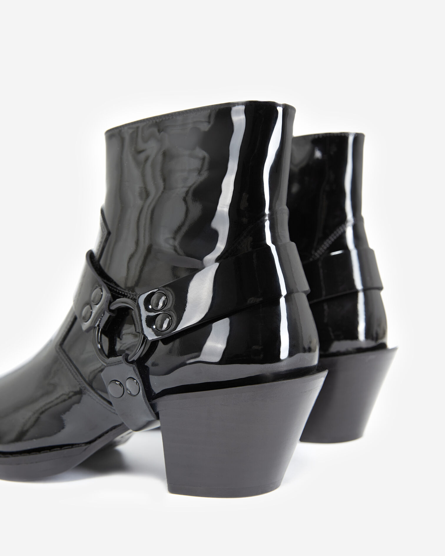 Bottines noires cuir verni style western, BLACK, hi-res image number null