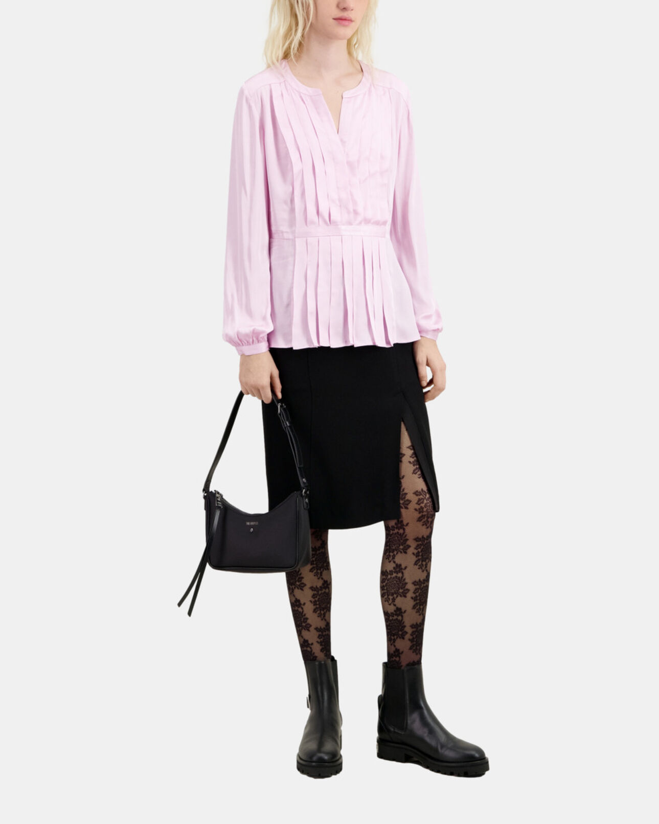 The Kooples FEMME PALE PINK top rose avec plissage
