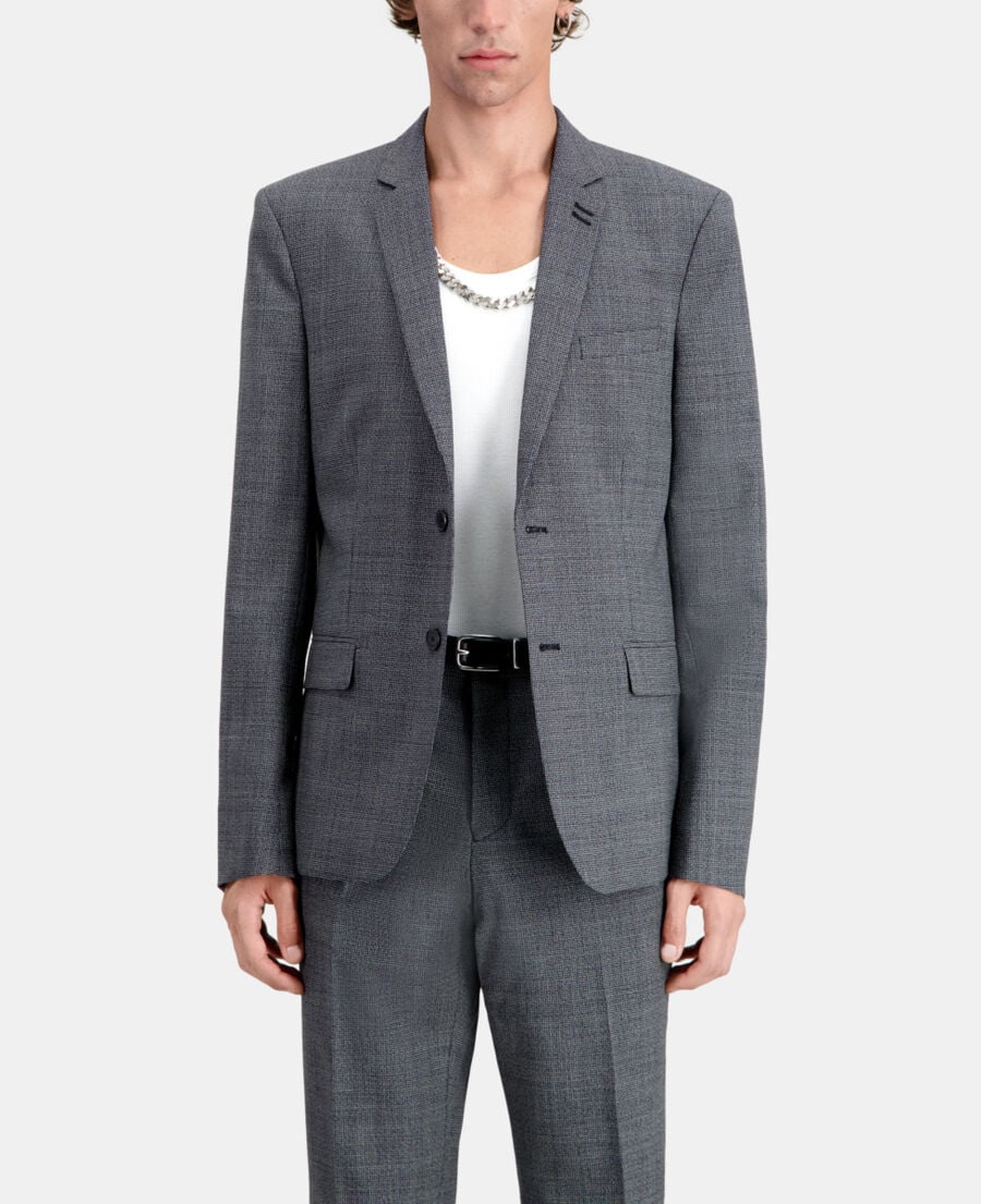 The Kooples HERREN BLACK-ECRU schwarze anzugjacke aus wolle mit motiven