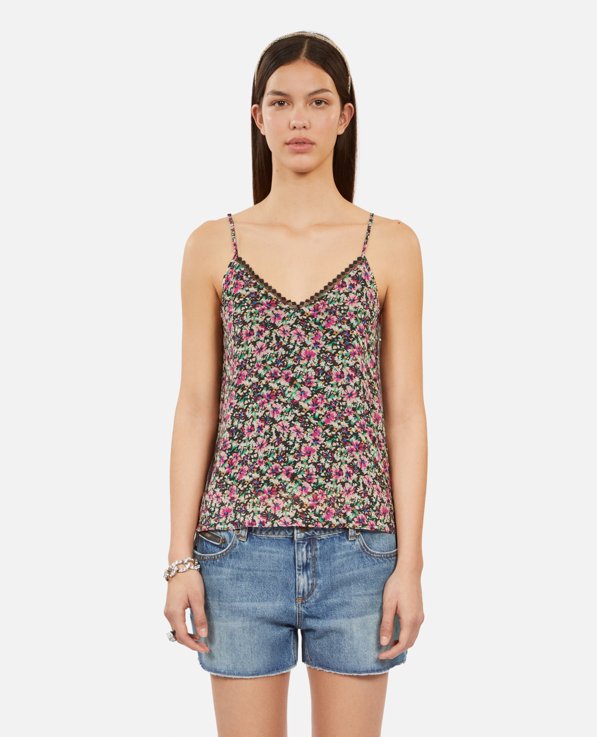 Printed camisole with lace, MULTICO, hi-res image number null