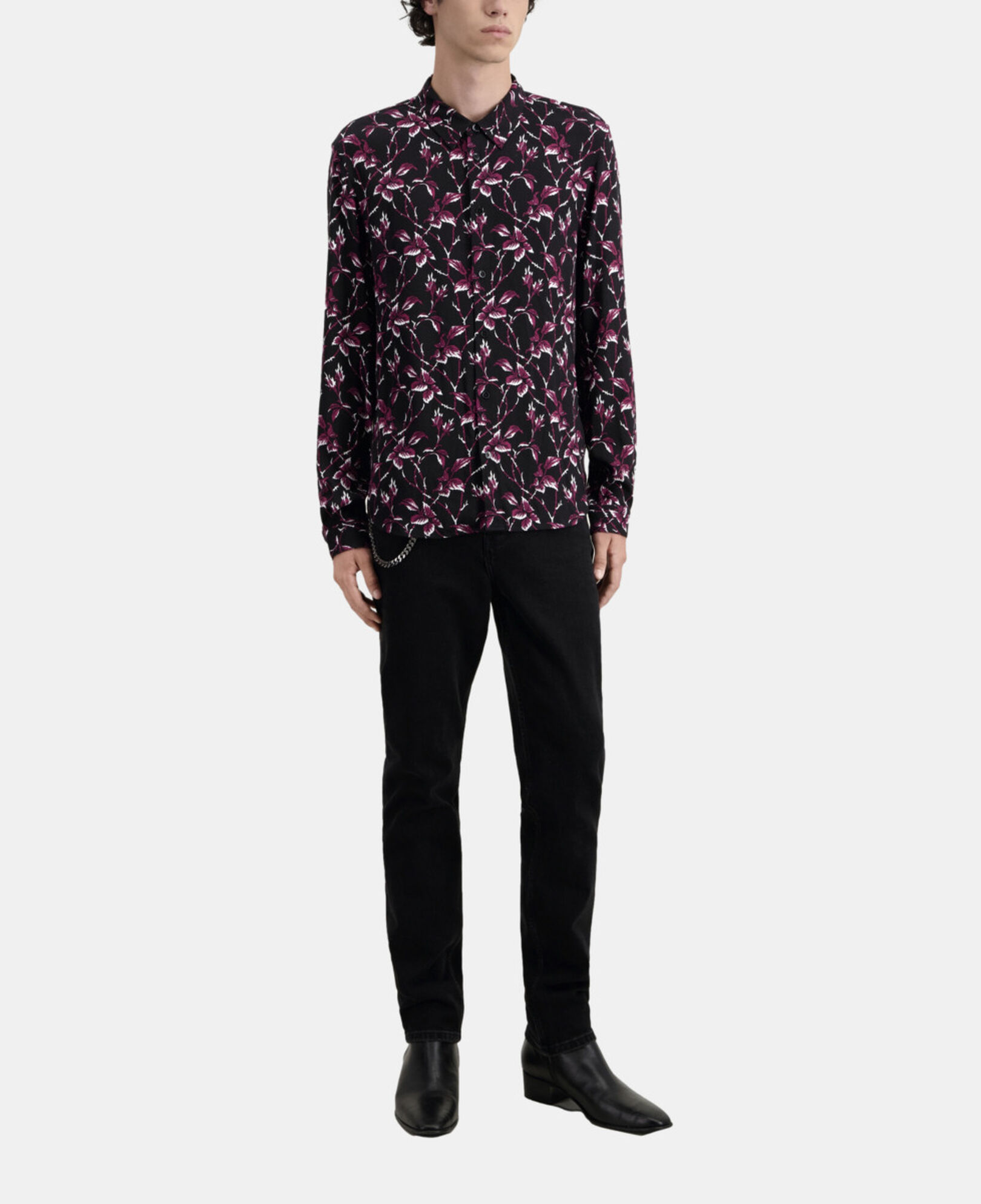 The Kooples MEN BLACK - BURGUNDY printed shirt