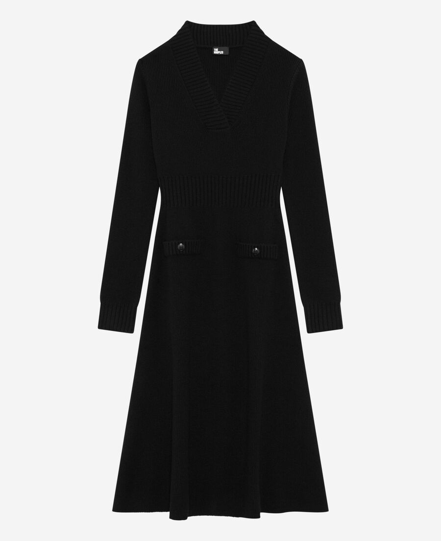 The Kooples FEMME BLACK robe longue en laine noire