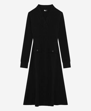 The Kooples FEMME BLACK robe longue en laine noire