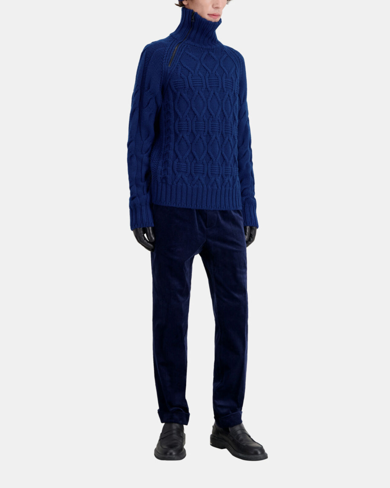 The Kooples HOMME ROYAL BLUE - DARK NAVY pull bleu en laine torsadée avec zip